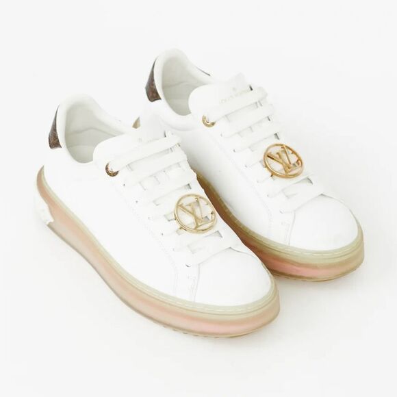 LOUIS VUITTON White Pink Time Out Sneakers Size 39 Lace Up LV Logo Low Top - Picture 15 of 16